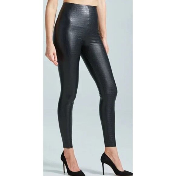 Commando Faux Leather Croc Leggings Black Snake Embossed Textured-sz XS - Picture 1 of 8
